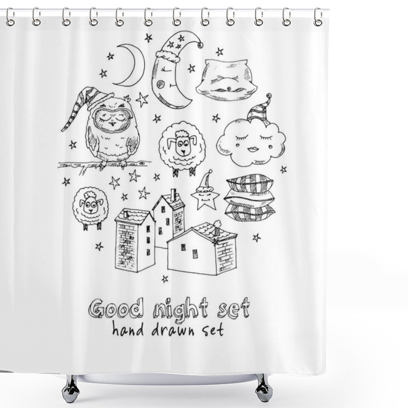 Personality  Doodle Set Of Images About Good Night Vector Illustration Shower Curtains