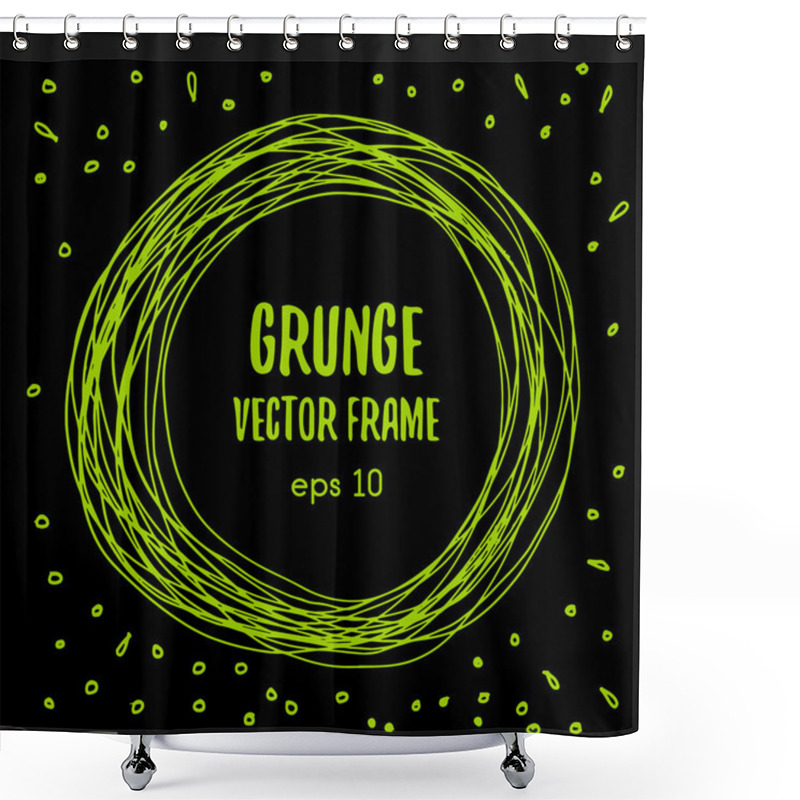 Personality  Hand Drawn Sketch Art. Scribble Circle Frame On Black Background Shower Curtains