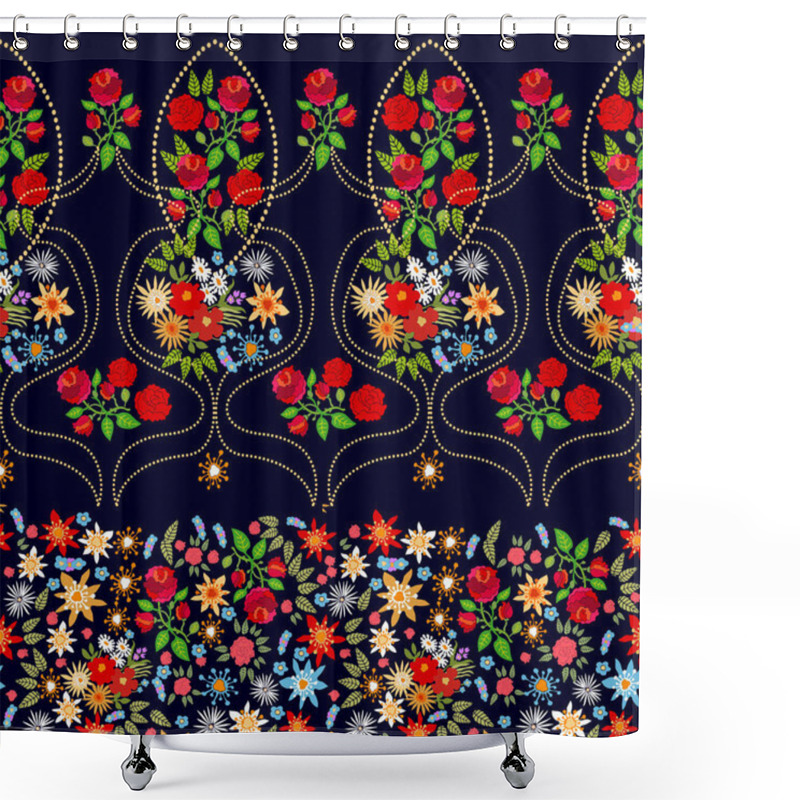 Personality  Stripped Vector Border With Flowers. Shower Curtains