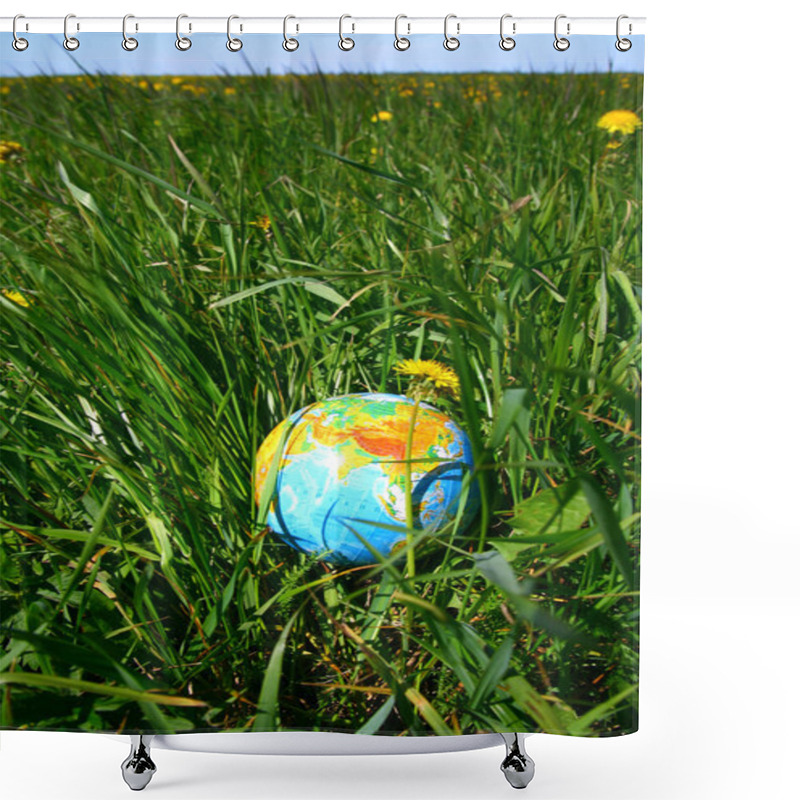 Personality  Globe In Grass Shower Curtains