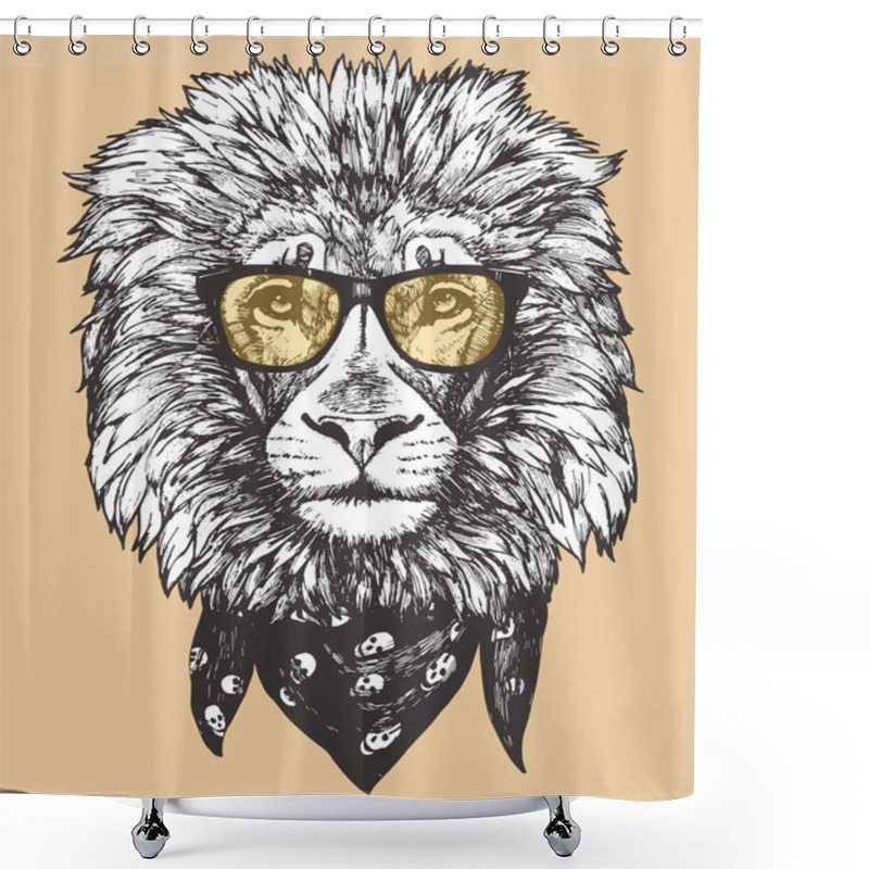 Personality  Stylish Drawing Of Lion Face In Eyeglasses, Vector Illustration Shower Curtains