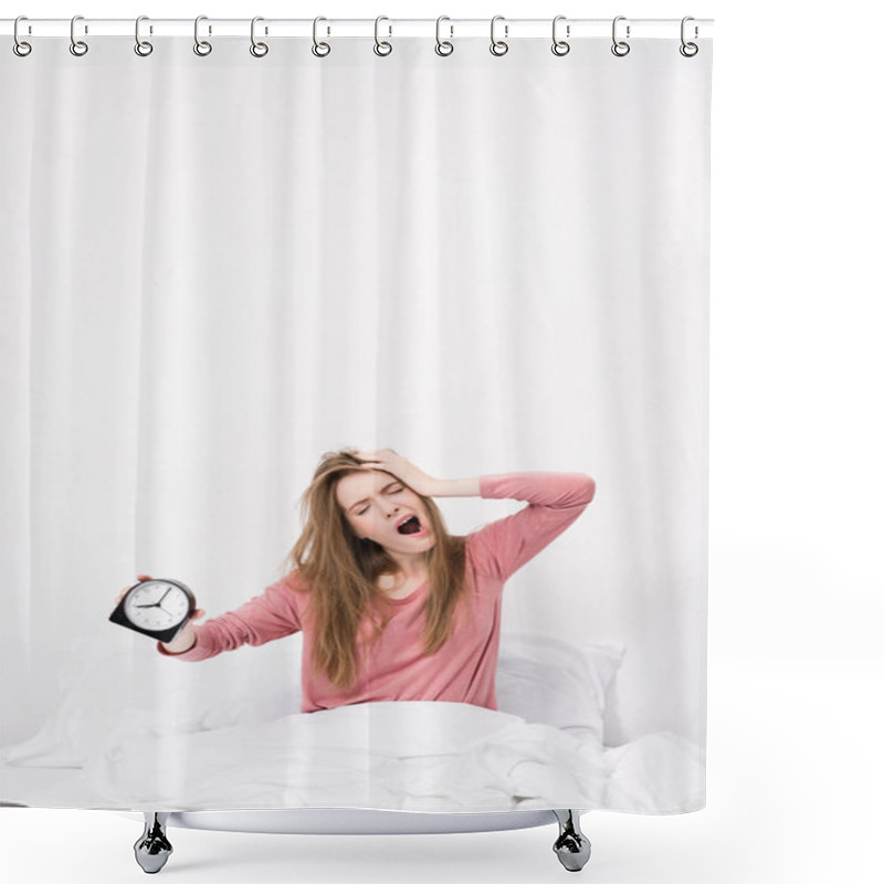 Personality  Sleepy Woman With Alarm Clock Shower Curtains