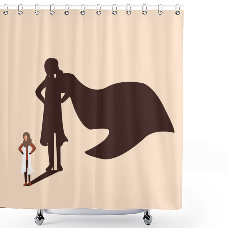 Personality  A Woman Standing And Her Shadow Showing As Superwoman. Women Should Be Considered As Strength Not Weakness, This Is True For Every Woman In This World. Shower Curtains