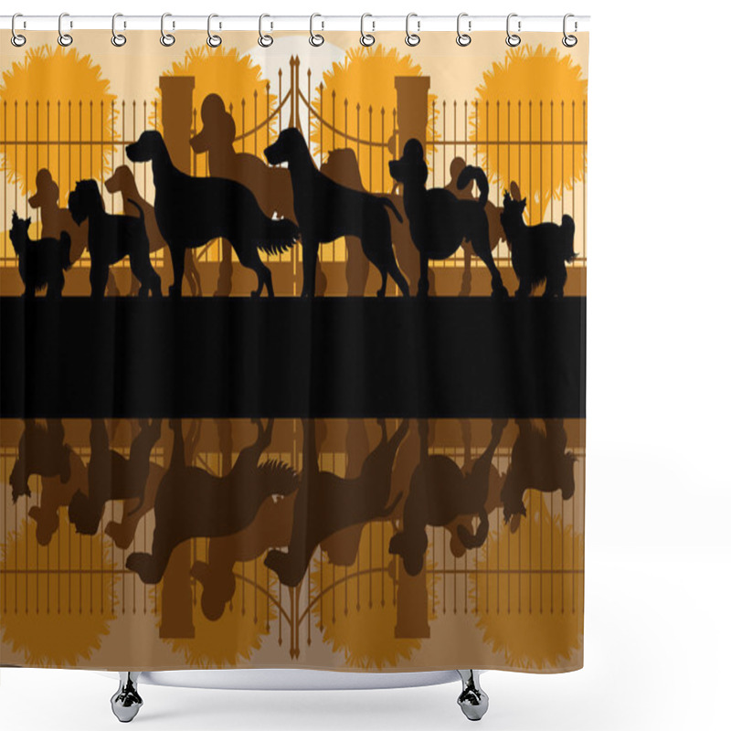 Personality  Various Dog Breeds Silhouettes In Dog Park Landscape Background Shower Curtains