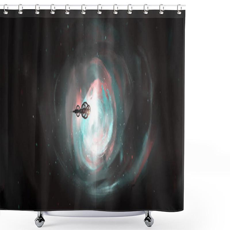 Personality  The Human Spacecraft Travels Through The Wormhole, 3D Illustration. Shower Curtains