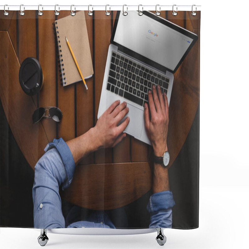 Personality  Man Using Laptop With Google Website  Shower Curtains