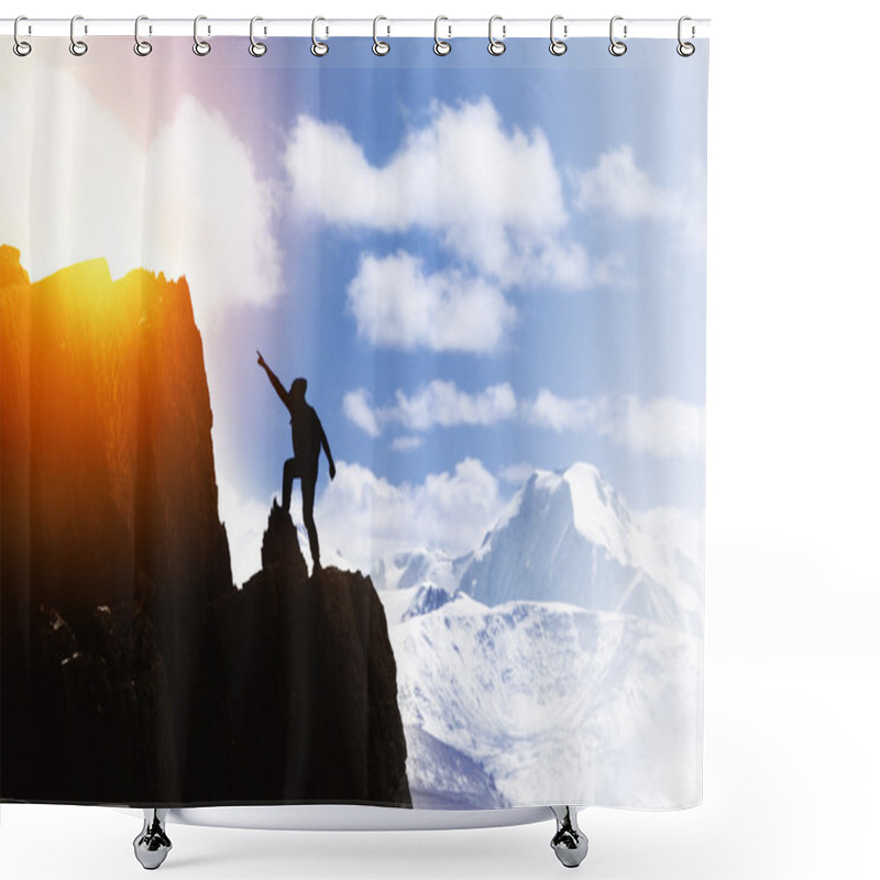 Personality  Man Win Aspiration Ambition Top Mountain Concept Shower Curtains