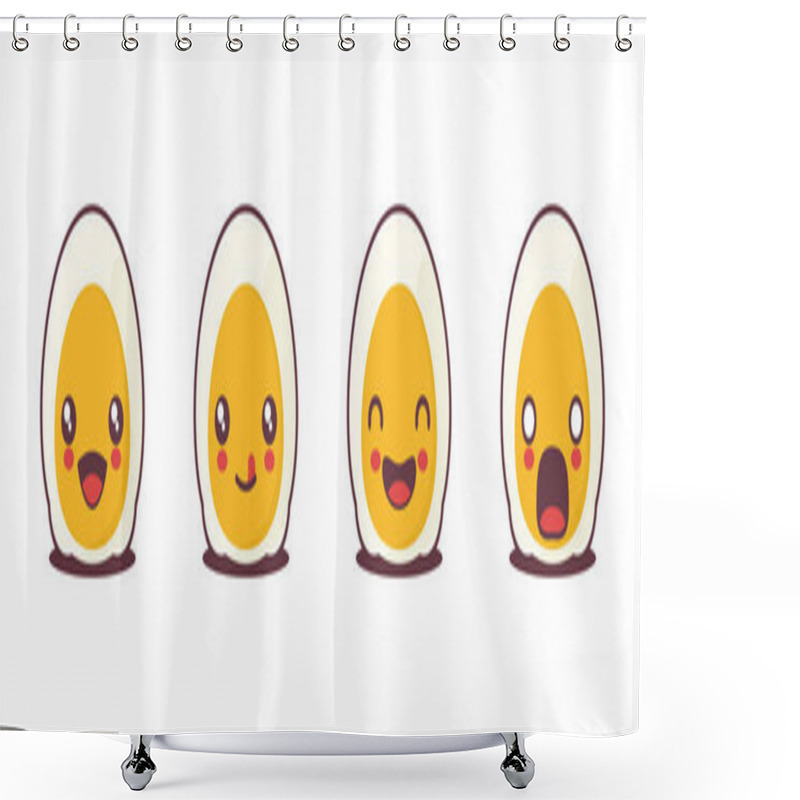 Personality  Vector Boiled Egg Cartoon Mascot , With Different Facial Expressions. Suitable For Icons, Logos, Prints, Stickers, Etc. Shower Curtains