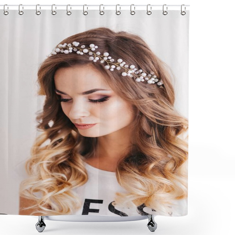 Personality  Young Woman Posing Shower Curtains