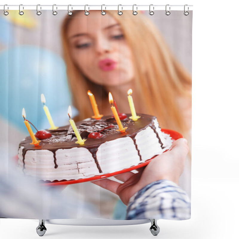 Personality  Happy Girl And Her Birthday Cake Shower Curtains