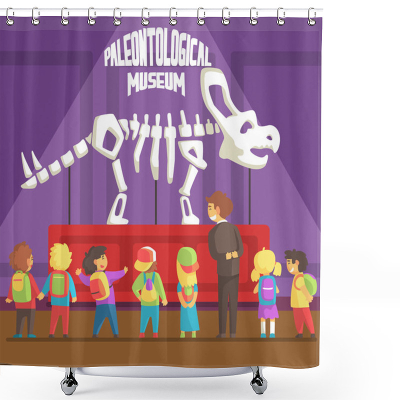 Personality  Groop Of School Kids In Paleontology Museum Next To Triceratops Skeleton Shower Curtains