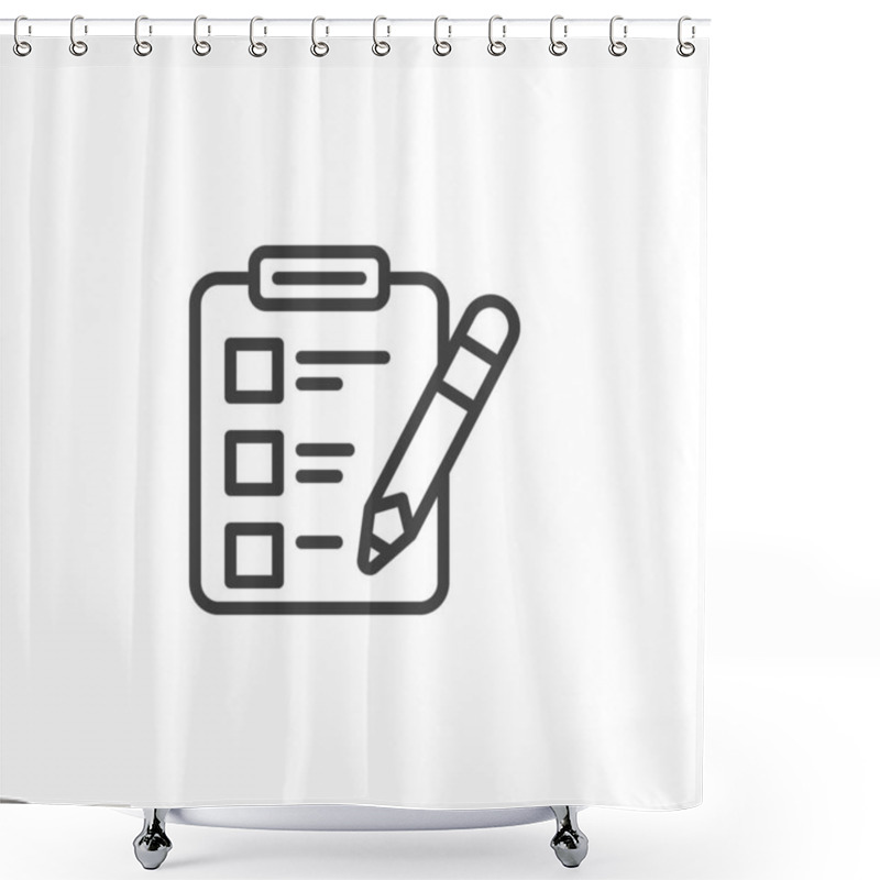 Personality  Diet Planning Line Icon. Linear Style Sign For Mobile Concept And Web Design. Clipboard With Checklist And Pencil Outline Vector Icon. Symbol, Logo Illustration. Vector Graphics Shower Curtains