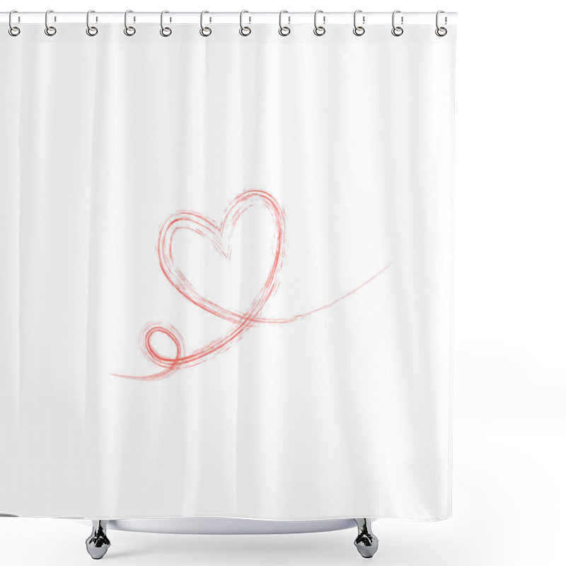 Personality  Heart In Continuous Drawing Lines In A Flat Style In Continuous Drawing Lines. Continuous Red Line. The Work Of Flat Design. Symbol Of Love And Tenderness Shower Curtains