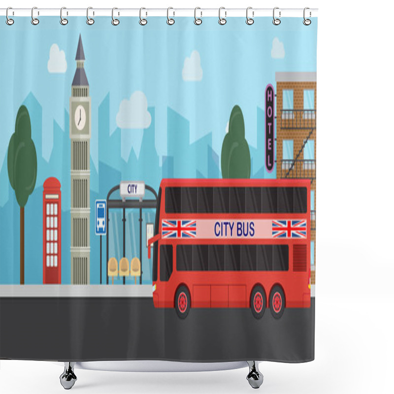 Personality  London, United Kingdom, Big Ben Tower Flat Design Travel Concept City Life Shower Curtains