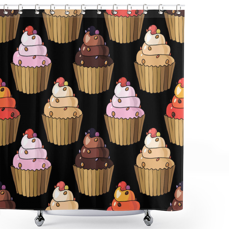 Personality  Seamless Pattern With Cherry Cupcakes Shower Curtains