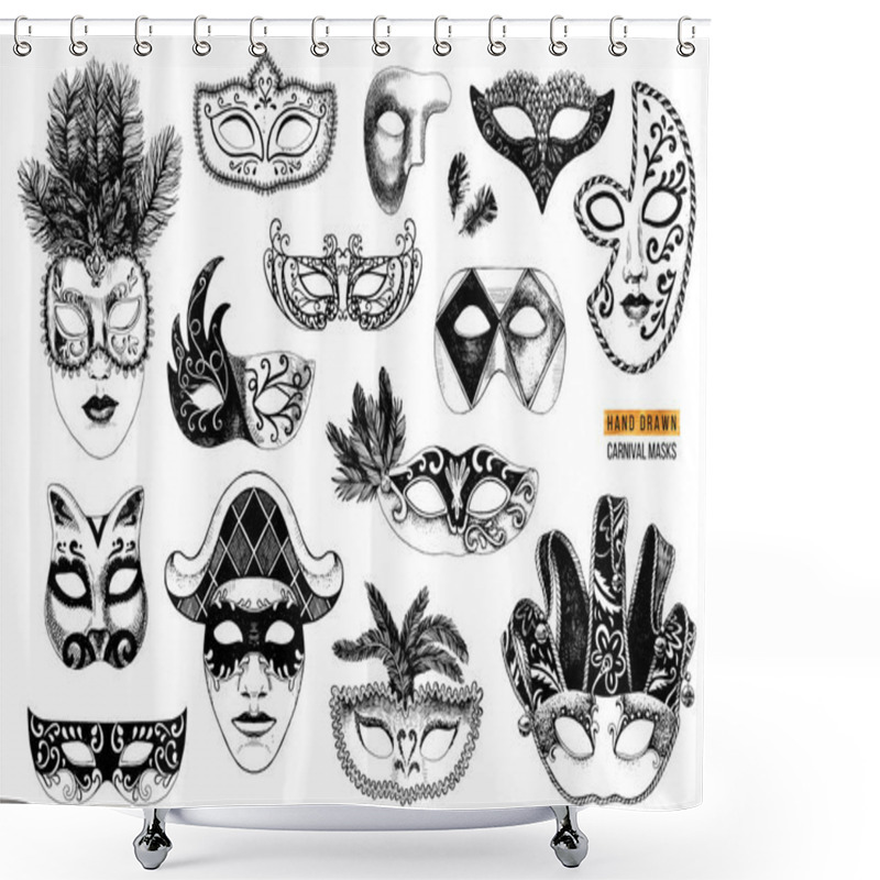 Personality  Hand Drawn Venetian Carnival Masks Collection Shower Curtains