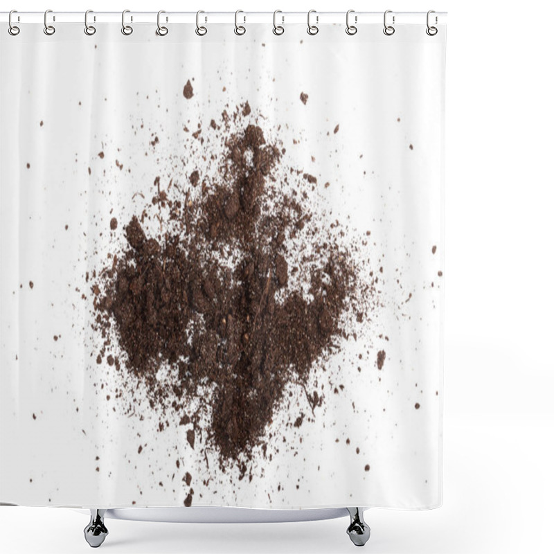 Personality  Pile Of Soil Isolated On White Background, Top View Shower Curtains