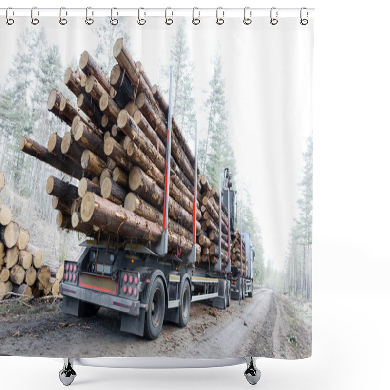 Personality  Timber Truck On Swedish Dirt Road Shower Curtains