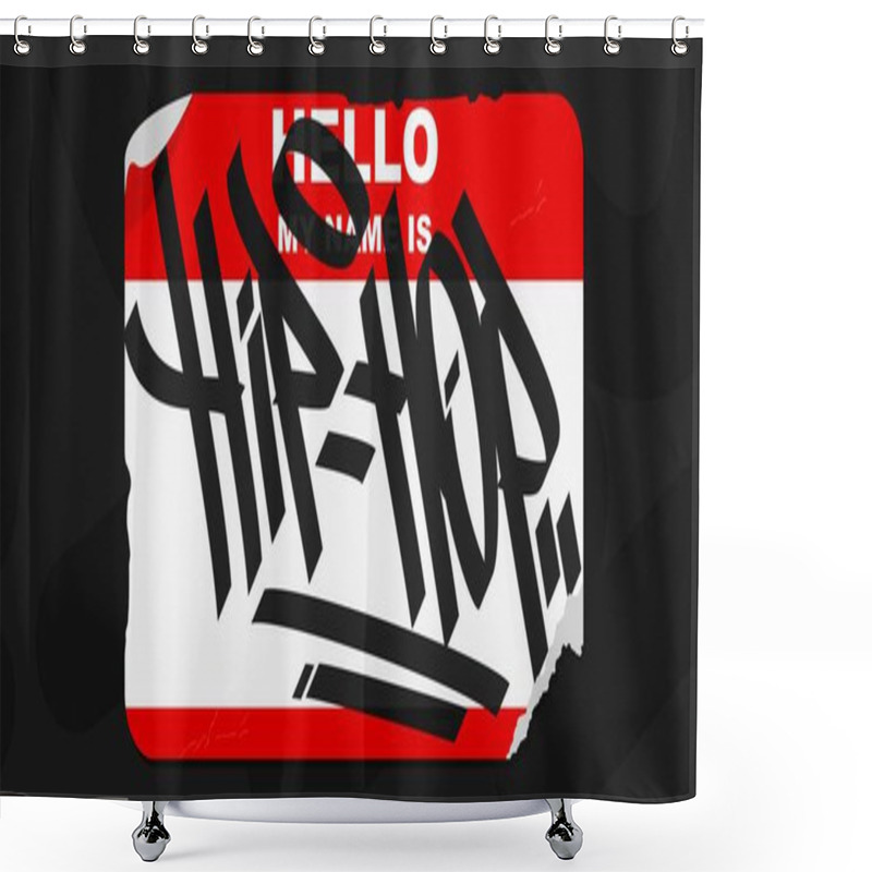 Personality  Red And White Abstract Flat Graffiti Style Sticker Hello My Name Is With Some Street Art Hip Hop Lettering Vector Illustration Art Shower Curtains