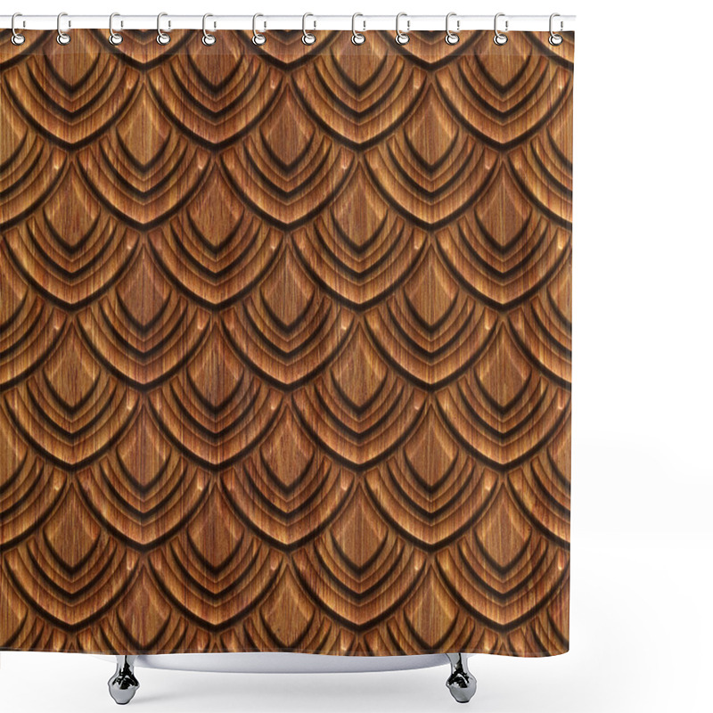 Personality  Carved Wood Seamless Texture With Fish Scales Pattern, 3d Illustration Shower Curtains