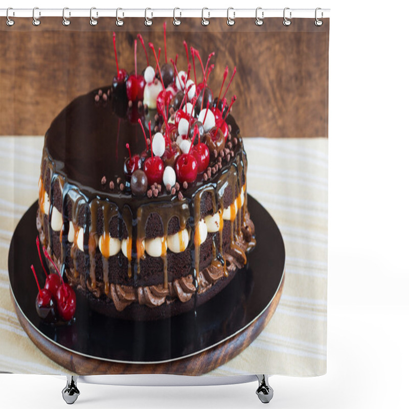 Personality  Layered Chocolate Cake With Cherries Shower Curtains