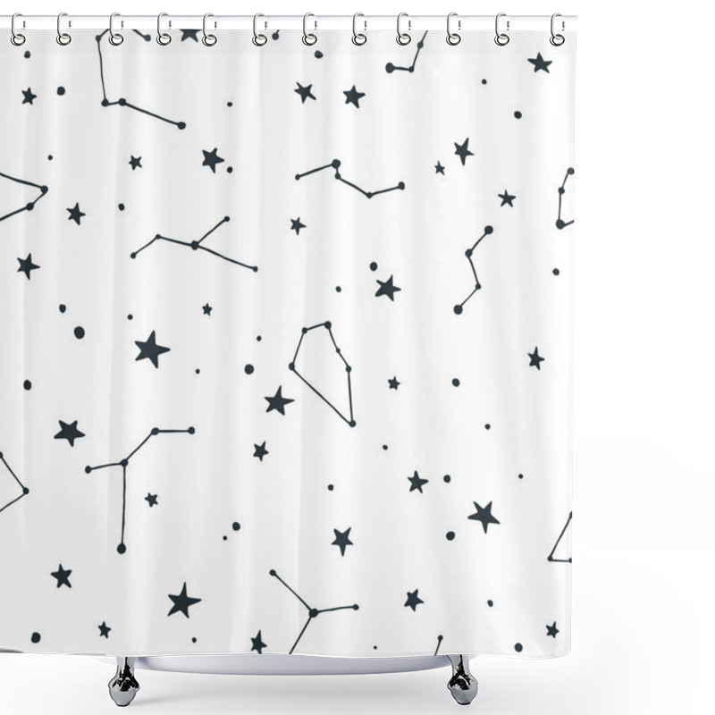 Personality  Vector Seamless Pattern With Stars And Constellations Points Shower Curtains