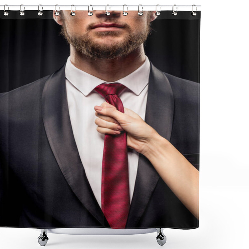 Personality  Woman Holding Businessman By Tie Shower Curtains