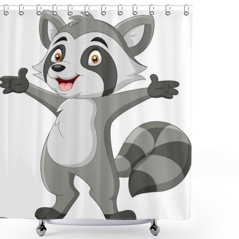 Personality  Cartoon Funny Raccoon Waving Hand Shower Curtains