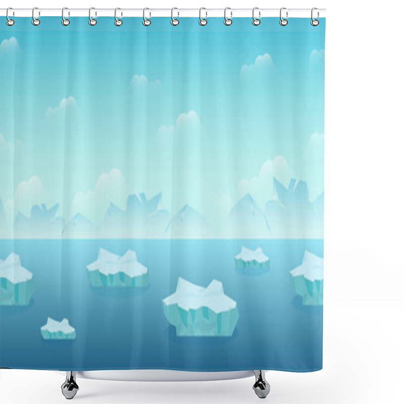 Personality  Floating Ice Floes In Sea. Blocks Of Ice Floating From Arctic Cold Compressed Snow Global Climate Warming. Shower Curtains