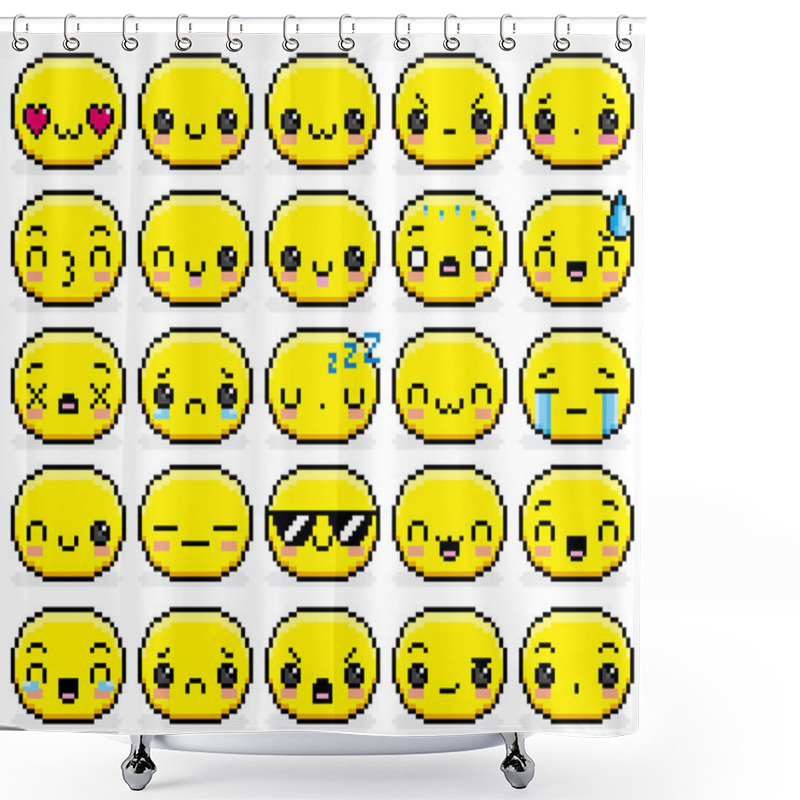 Personality  Set Of Different Cartoon Pixel Faces Shower Curtains