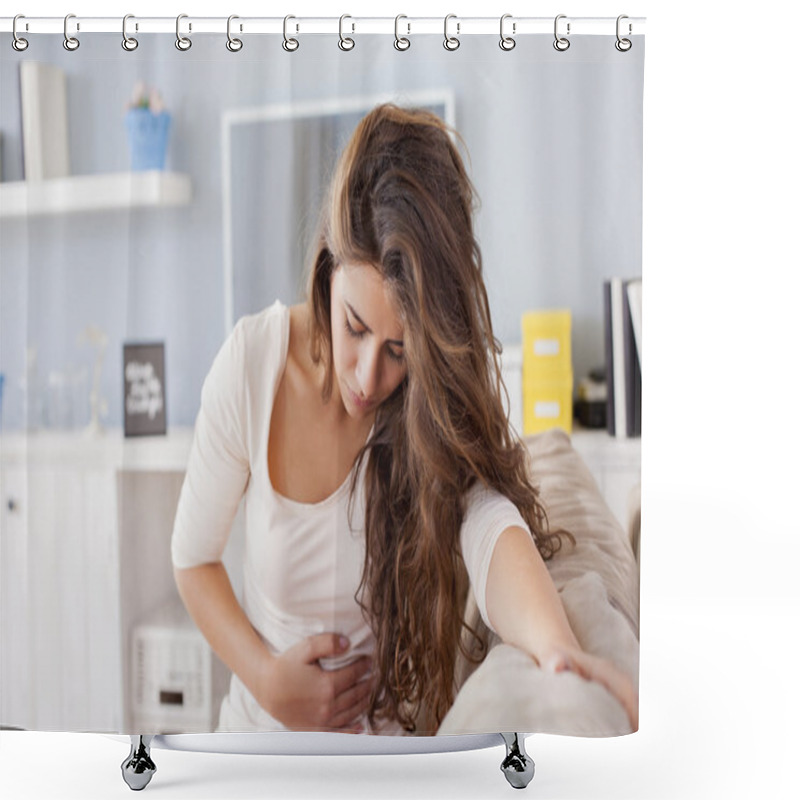 Personality  Woman With Hard Stomach Pain Shower Curtains