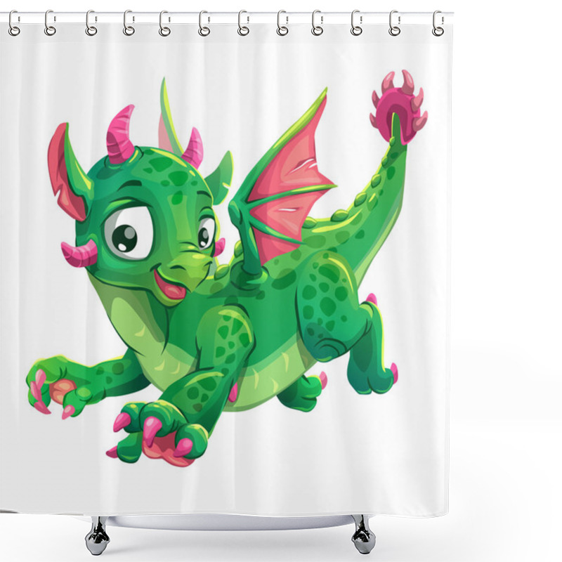 Personality  Little Cute Green Flying Young Dragon Shower Curtains