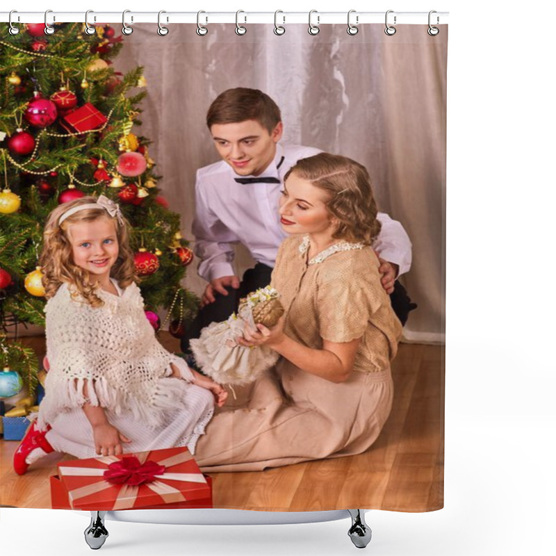 Personality  Family With Children Dressing Christmas Tree. Shower Curtains