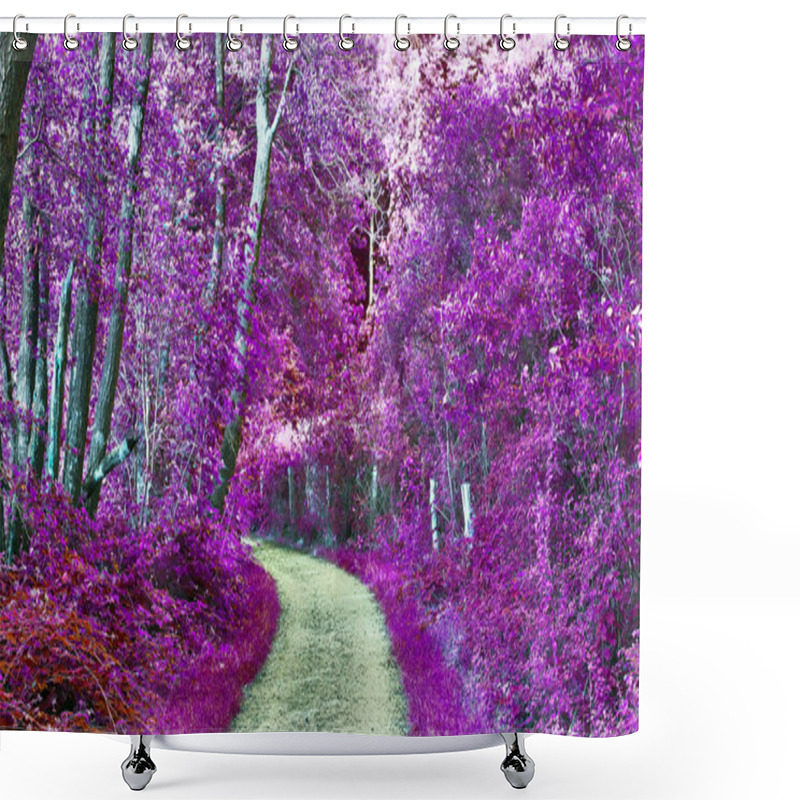 Personality  Beautiful Purple Infrared Landscape With A Road And Trees Shower Curtains