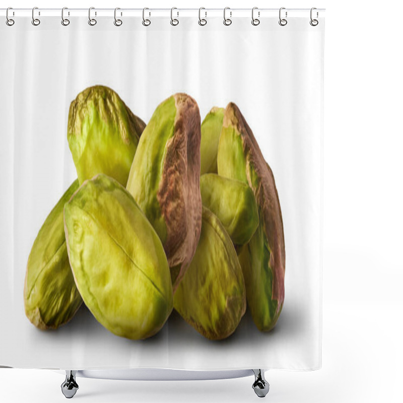 Personality  Fresh Raw Pistachios Isolated On White Background. High Ewsolution Image Shower Curtains