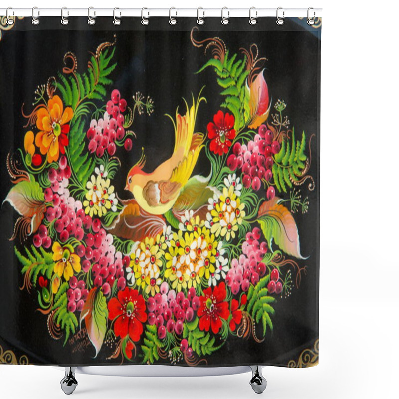 Personality  Texture, Background. Painted Khokhloma Dishes. Cover The Surface Of (something) With Paint, As Decoration Or Protection. Shower Curtains