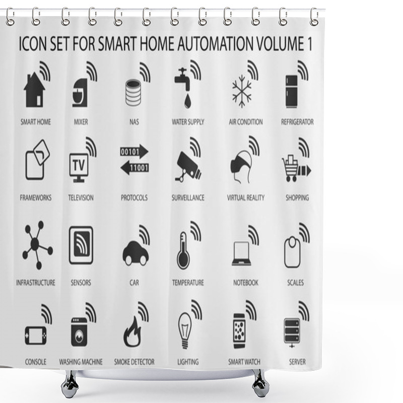 Personality  Smart Home Automation Vector Icon Set In Flat Design Shower Curtains