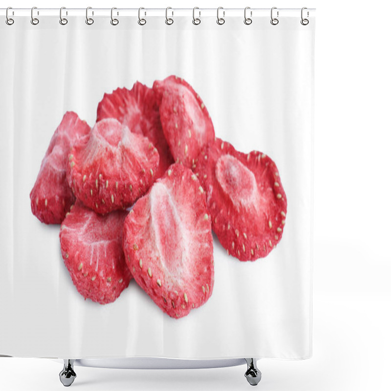 Personality  Pile Of Freeze Dried Strawberries On White Background Shower Curtains