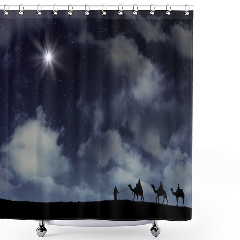 Personality  Three Wise Men Follow Star With Space Background. Shower Curtains