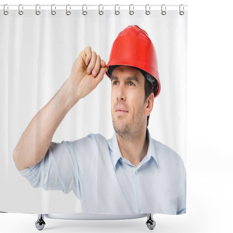 Personality  Male Architect In Hard Hat Shower Curtains