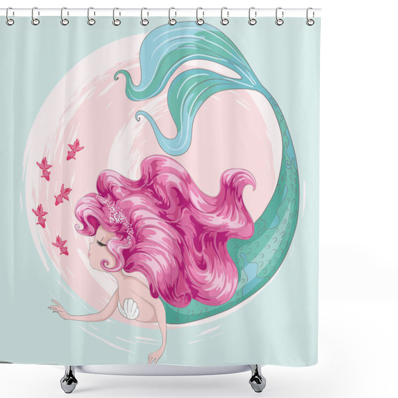 Personality  Vector Illustration Of A Mermaid With Pink Hair Shower Curtains