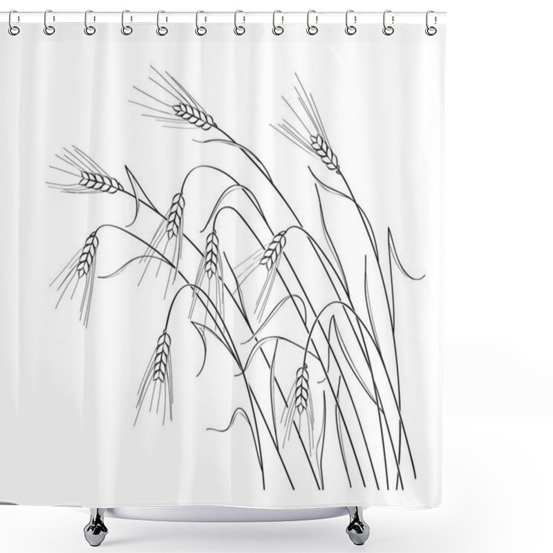 Personality  Outline Drawing Of Ripe Wheat Ears Isolated On White Background. Hand Drawn Dry Cereals Plant With Stem, Grain And Spike. Organic Food Concept.  Vector Illustration Of Stylized Wheat Spikelet Bunch. Shower Curtains