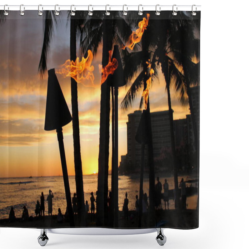 Personality  Sunset Flames In Waikiki Beach Shower Curtains