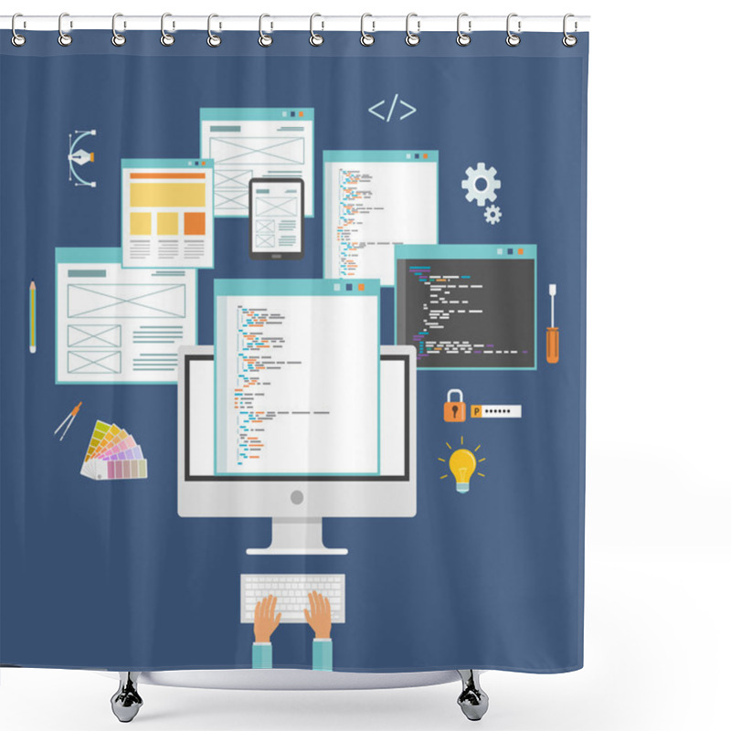 Personality  Web Design And Web Developer Working On Monitor  Shower Curtains