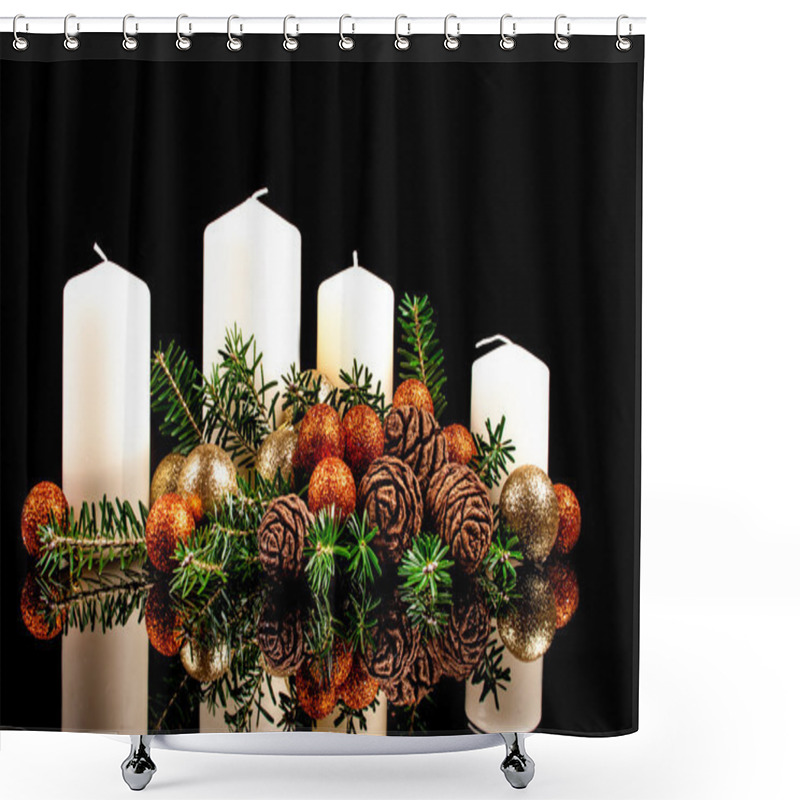 Personality  Christmas Candles On A Black Background Shower Curtains