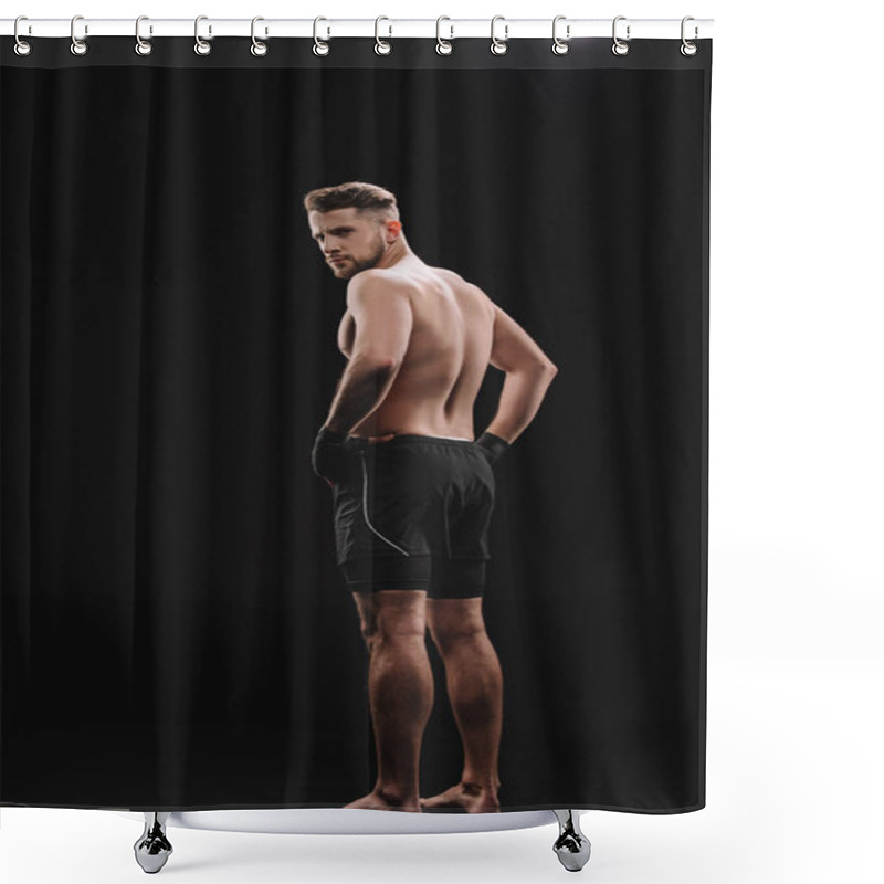 Personality  Muscular Barefoot Shirtless Mma Fighter With Hands On Hips Isolated On Black Shower Curtains