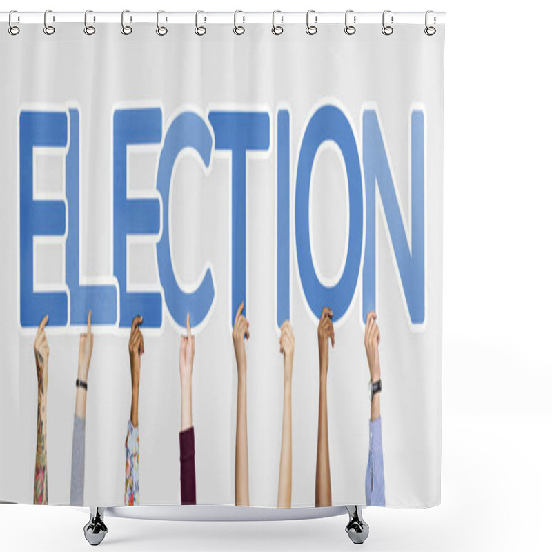 Personality  Blue Letters Forming The Word Election Shower Curtains