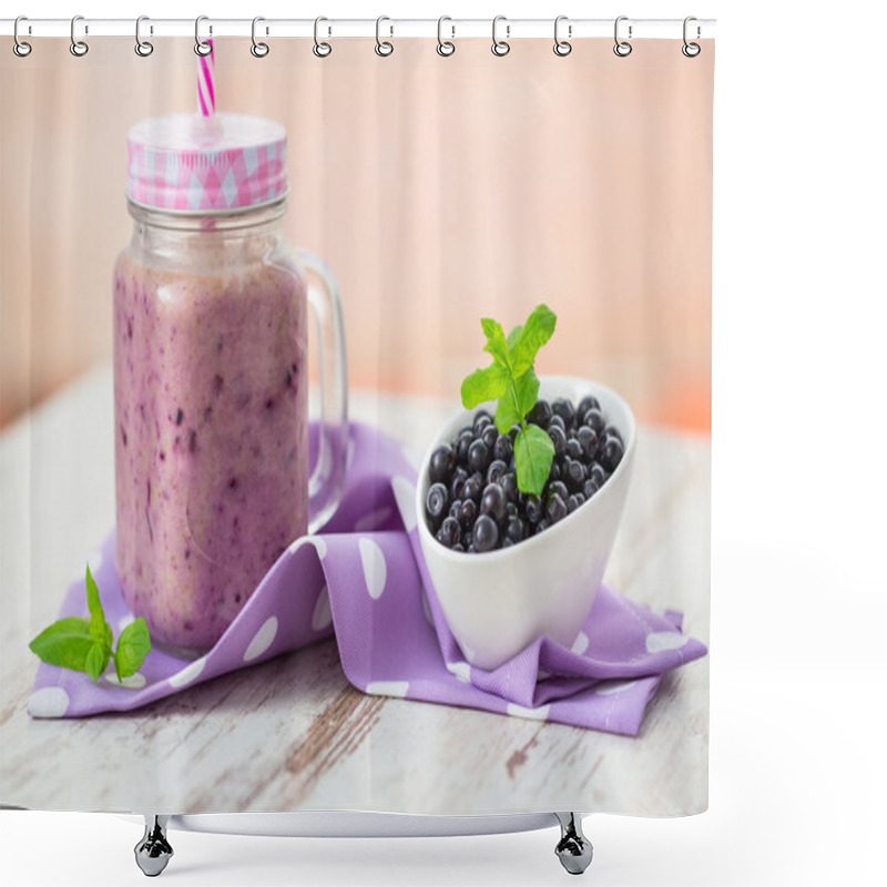 Personality  Blueberry Smoothie In A Glass Jar Shower Curtains