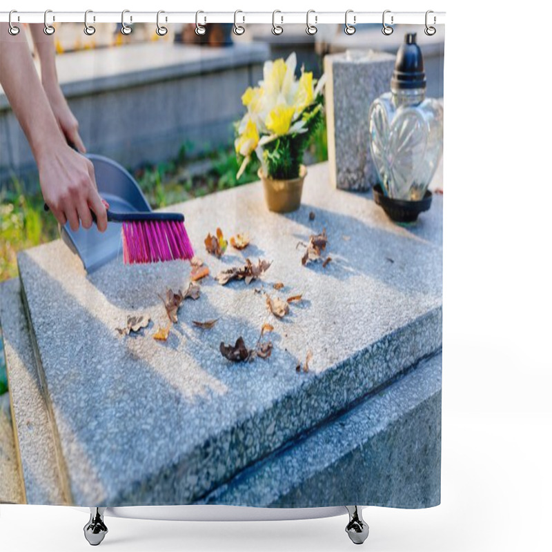 Personality  A Woman Cleans The Grave Shower Curtains