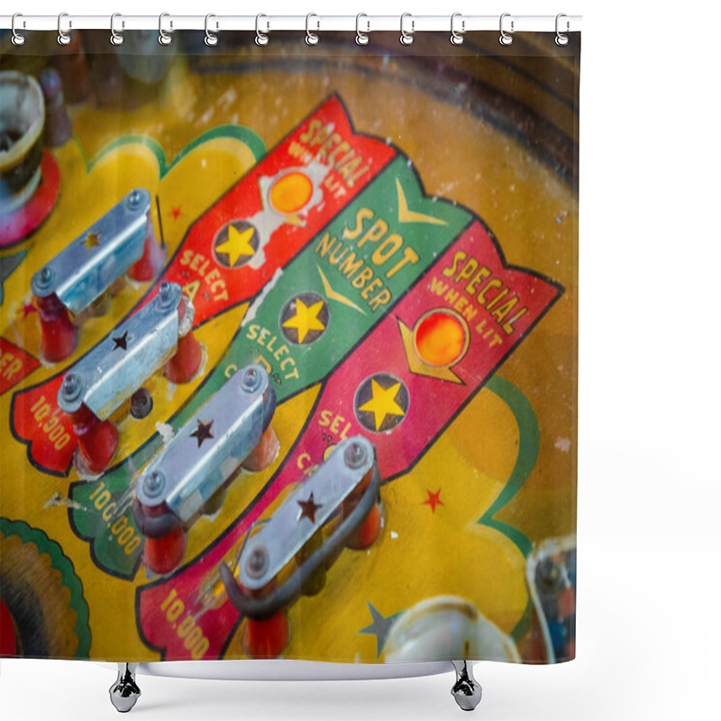 Personality  Budapest, Hungary - March 25, 2018: Pinball Museum. Pinball Table Close Up View Of Vintage Machine. Shower Curtains